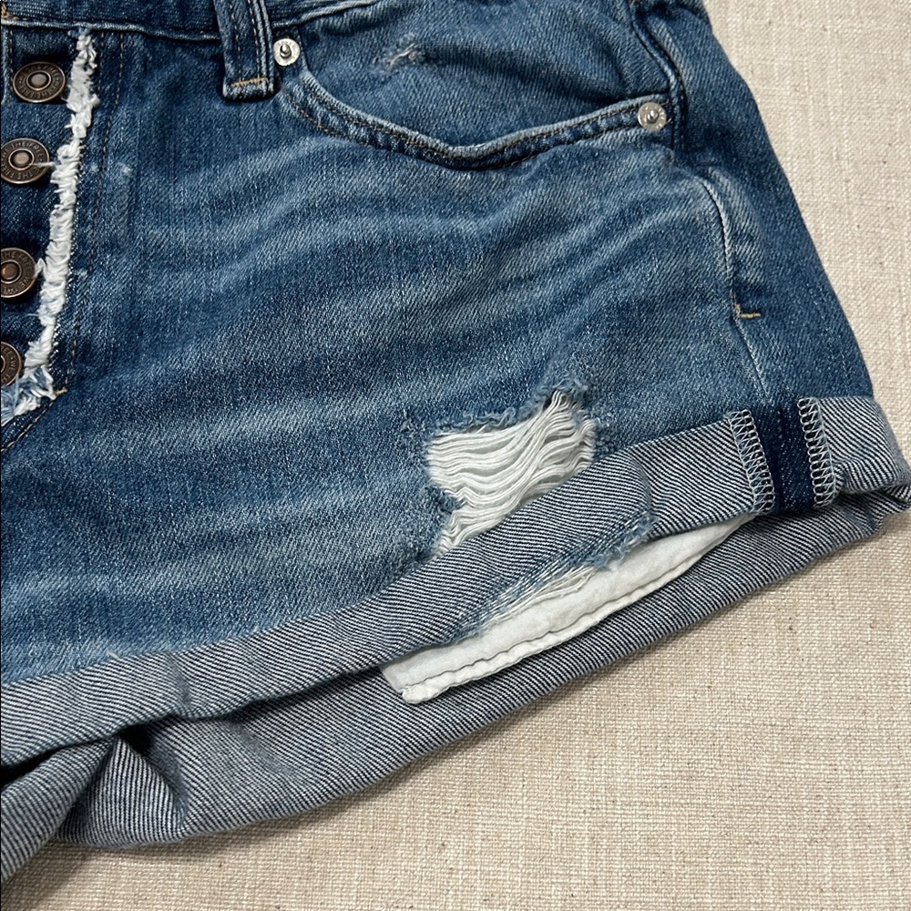We The Free Shorts Women’s 30 Blue Distressed Button-fly Denim Hippie - Picture 10 of 11